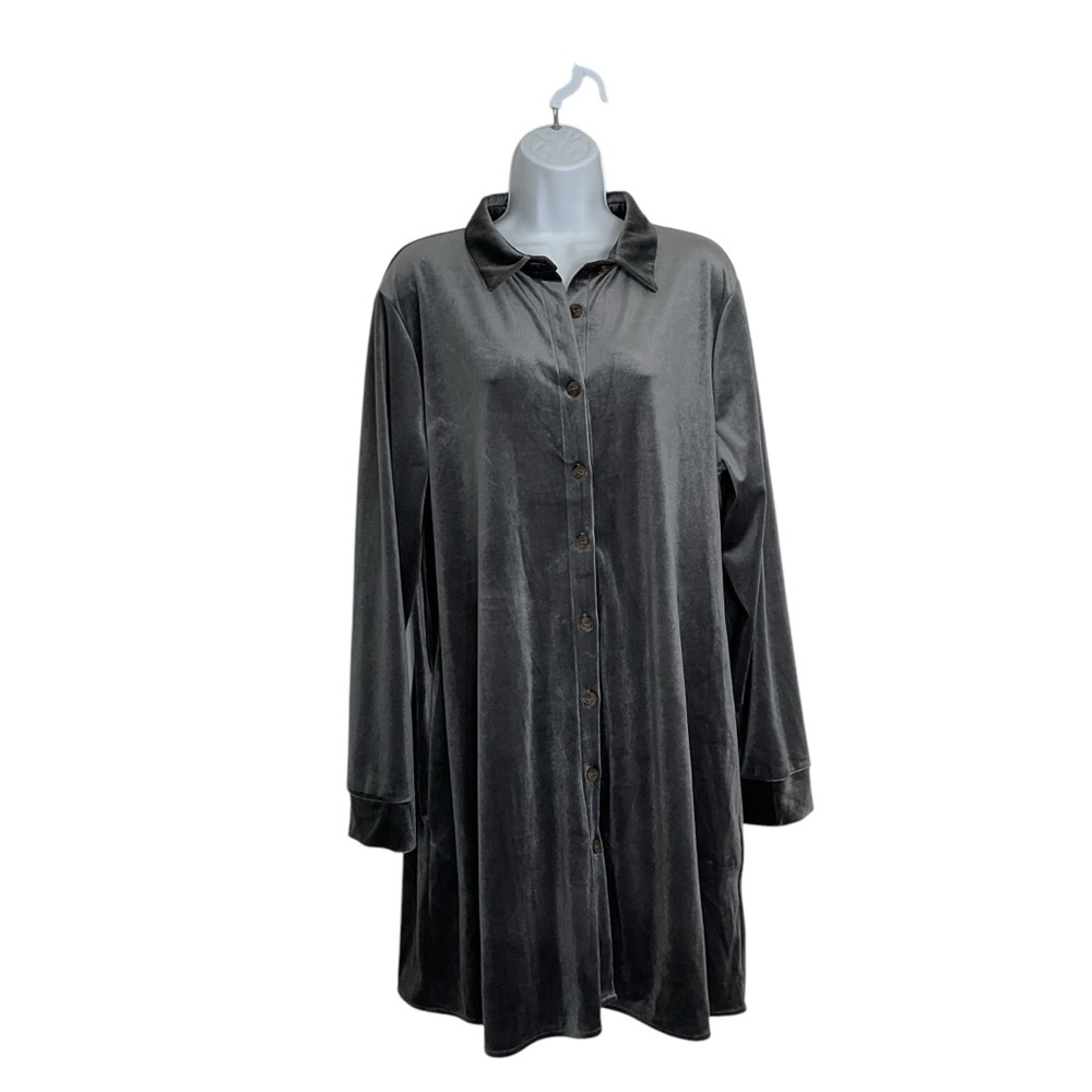 Women’s Velvet Collar Dress Shirt Grey Size XL 1060